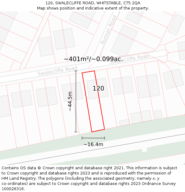 120, SWALECLIFFE ROAD, WHITSTABLE, CT5 2QA: Plot and title map