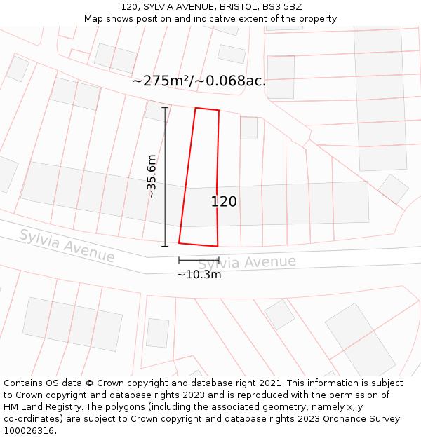 120, SYLVIA AVENUE, BRISTOL, BS3 5BZ: Plot and title map