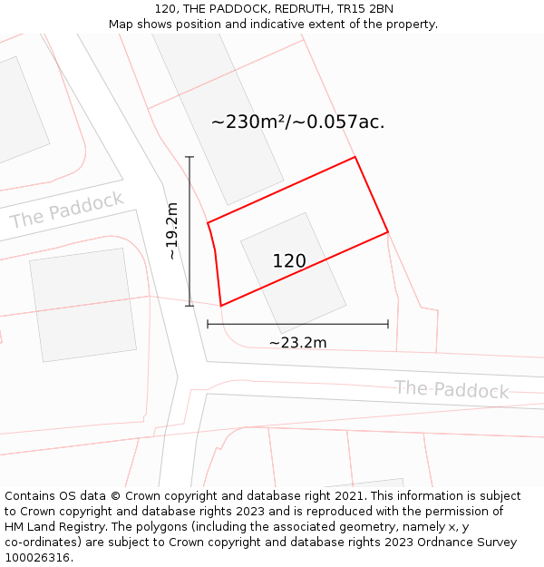 120, THE PADDOCK, REDRUTH, TR15 2BN: Plot and title map