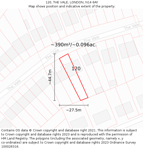 120, THE VALE, LONDON, N14 6AY: Plot and title map