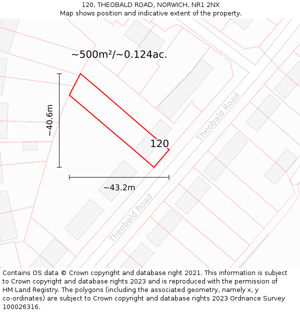 120, THEOBALD ROAD, NORWICH, NR1 2NX: Plot and title map