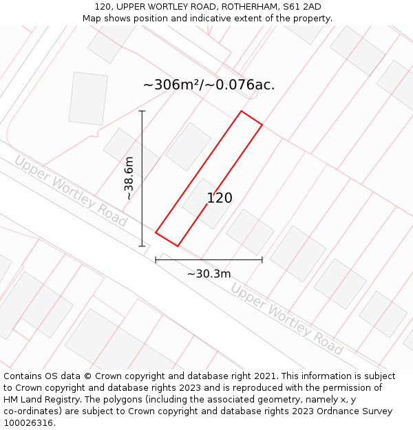 120, UPPER WORTLEY ROAD, ROTHERHAM, S61 2AD: Plot and title map