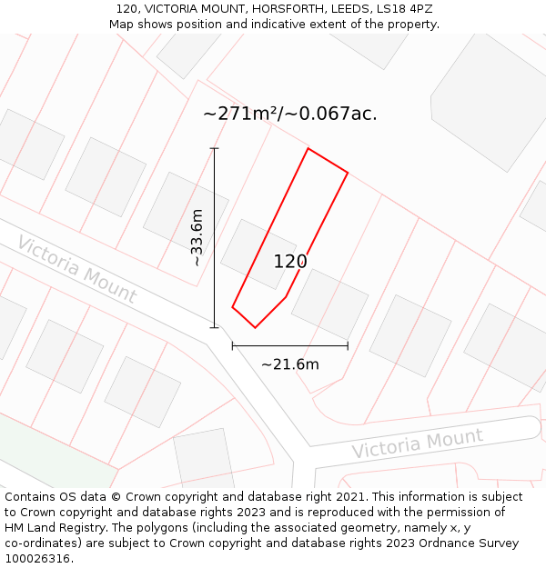 120, VICTORIA MOUNT, HORSFORTH, LEEDS, LS18 4PZ: Plot and title map