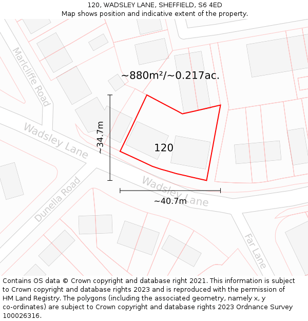 120, WADSLEY LANE, SHEFFIELD, S6 4ED: Plot and title map