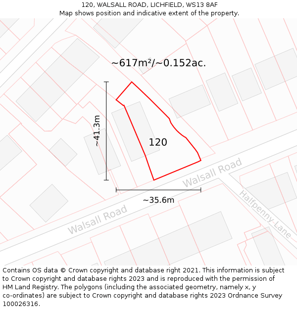 120, WALSALL ROAD, LICHFIELD, WS13 8AF: Plot and title map