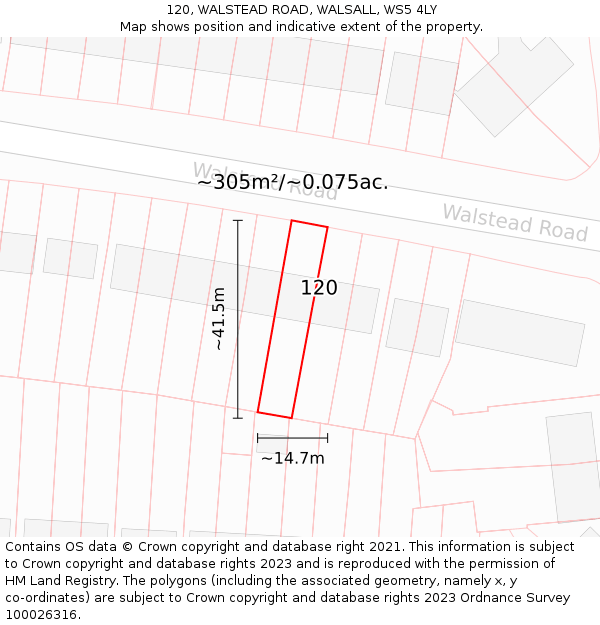 120, WALSTEAD ROAD, WALSALL, WS5 4LY: Plot and title map