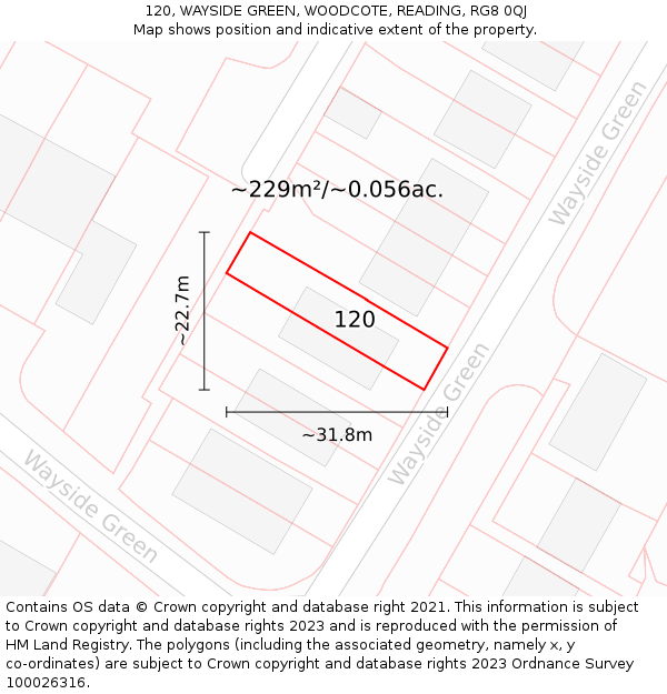 120, WAYSIDE GREEN, WOODCOTE, READING, RG8 0QJ: Plot and title map