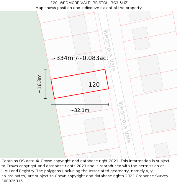 120, WEDMORE VALE, BRISTOL, BS3 5HZ: Plot and title map
