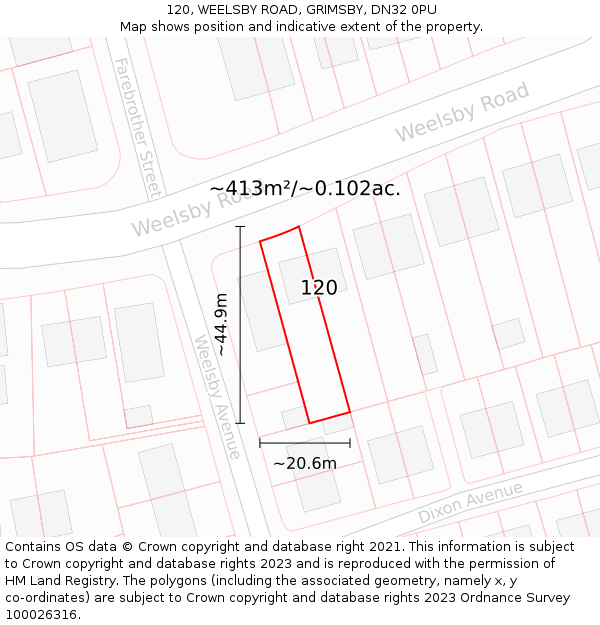 120, WEELSBY ROAD, GRIMSBY, DN32 0PU: Plot and title map