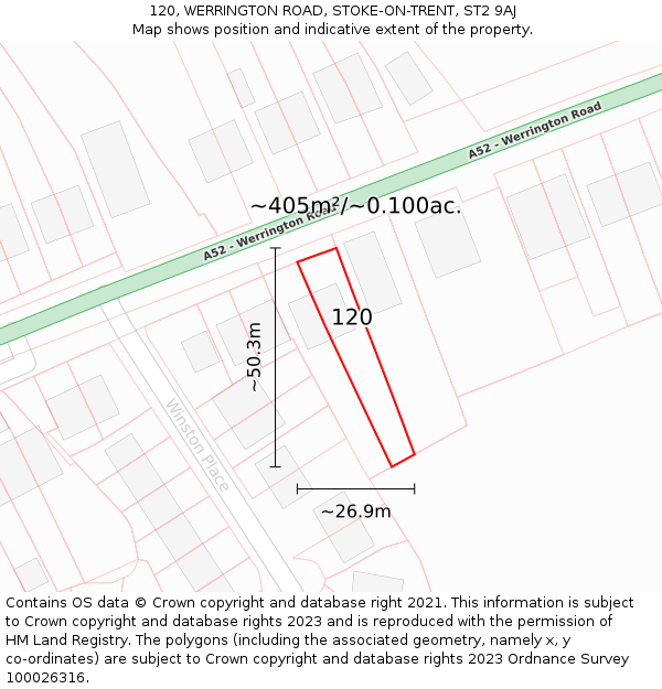 120, WERRINGTON ROAD, STOKE-ON-TRENT, ST2 9AJ: Plot and title map