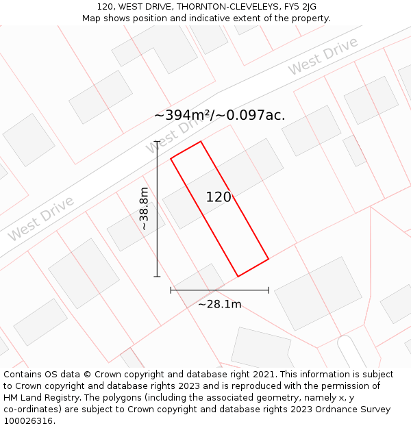 120, WEST DRIVE, THORNTON-CLEVELEYS, FY5 2JG: Plot and title map