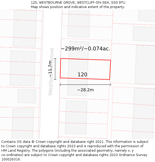 120, WESTBOURNE GROVE, WESTCLIFF-ON-SEA, SS0 9TU: Plot and title map