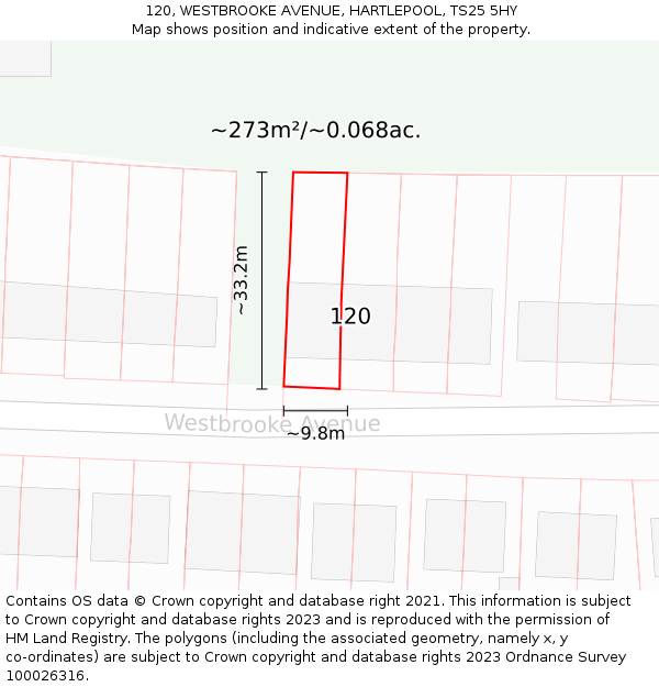 120, WESTBROOKE AVENUE, HARTLEPOOL, TS25 5HY: Plot and title map