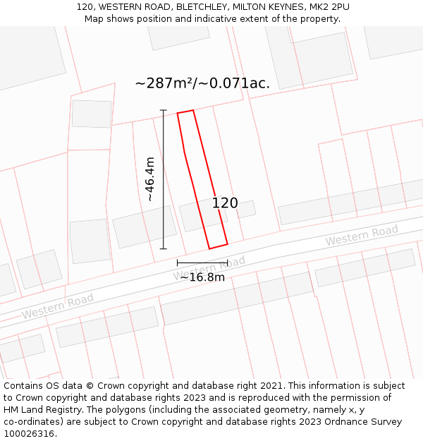 120, WESTERN ROAD, BLETCHLEY, MILTON KEYNES, MK2 2PU: Plot and title map