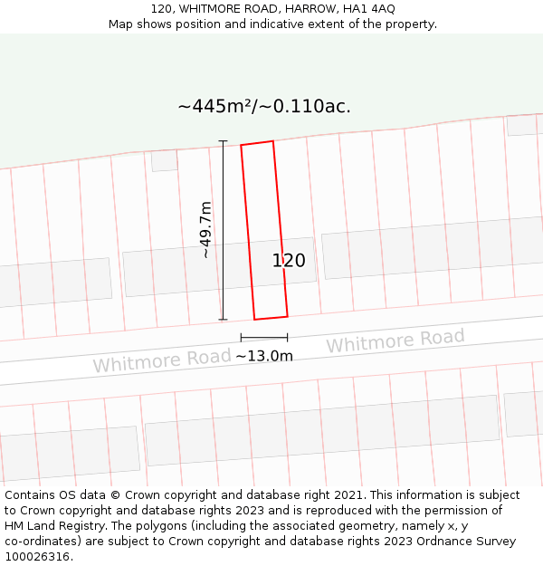 120, WHITMORE ROAD, HARROW, HA1 4AQ: Plot and title map