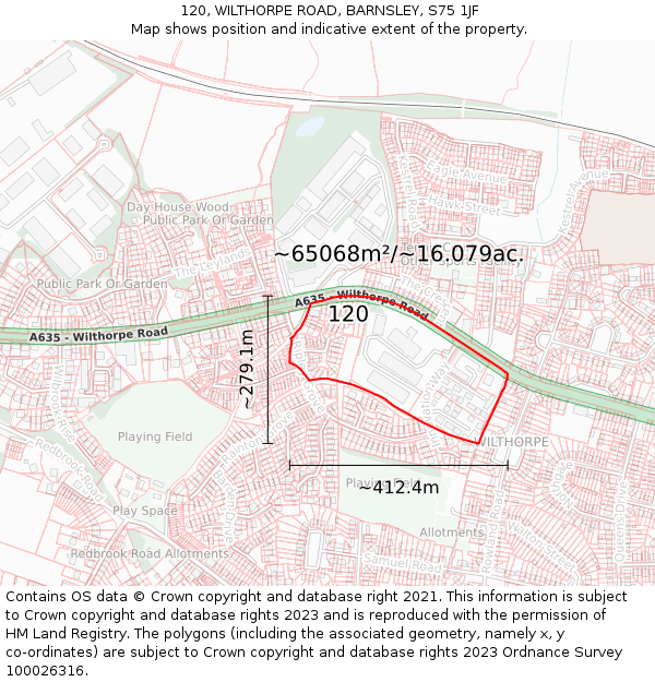 120, WILTHORPE ROAD, BARNSLEY, S75 1JF: Plot and title map