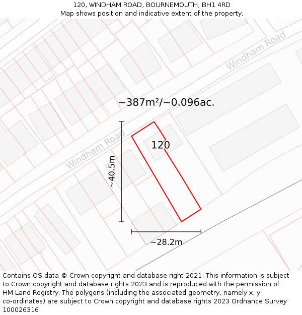120, WINDHAM ROAD, BOURNEMOUTH, BH1 4RD: Plot and title map