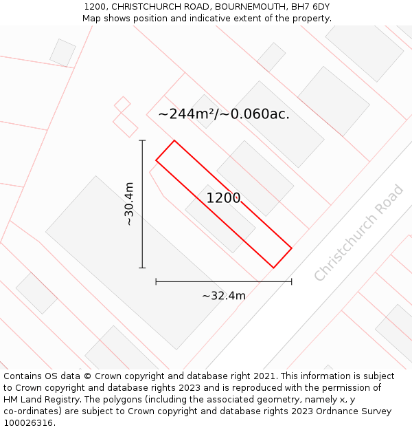 1200, CHRISTCHURCH ROAD, BOURNEMOUTH, BH7 6DY: Plot and title map