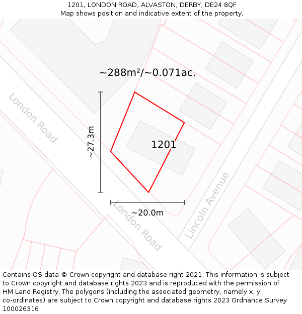 1201, LONDON ROAD, ALVASTON, DERBY, DE24 8QF: Plot and title map