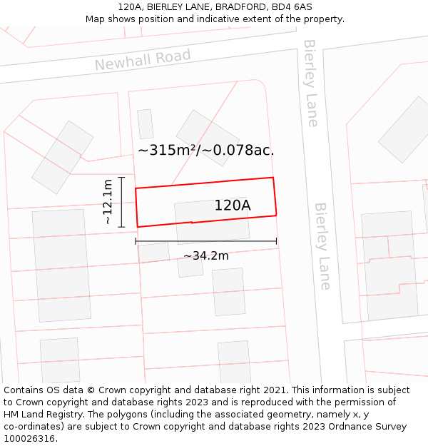 120A, BIERLEY LANE, BRADFORD, BD4 6AS: Plot and title map