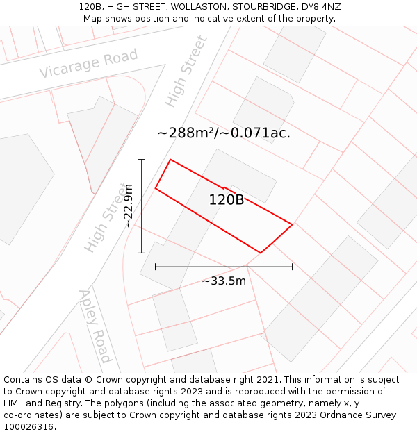 120B, HIGH STREET, WOLLASTON, STOURBRIDGE, DY8 4NZ: Plot and title map