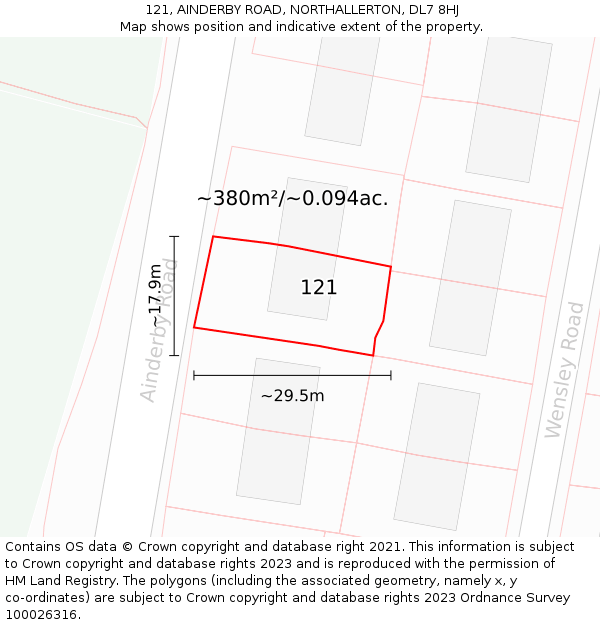 121, AINDERBY ROAD, NORTHALLERTON, DL7 8HJ: Plot and title map