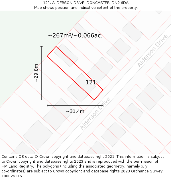 121, ALDERSON DRIVE, DONCASTER, DN2 6DA: Plot and title map