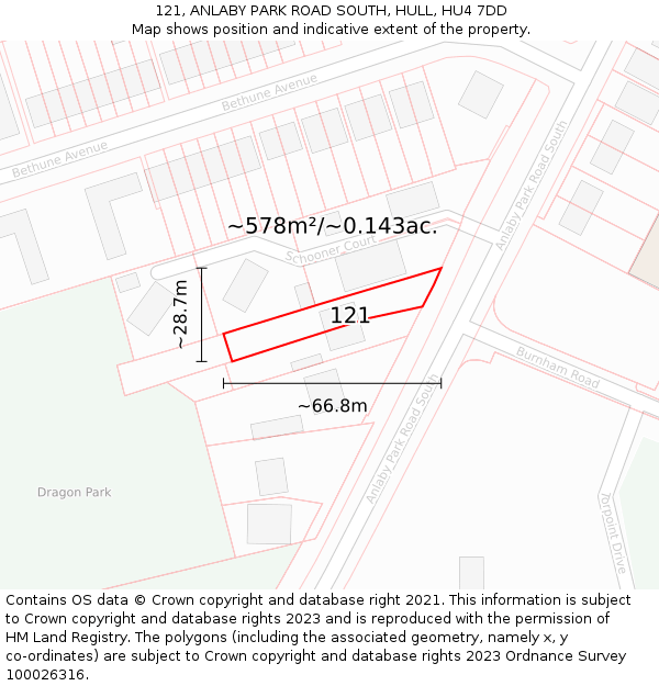 121, ANLABY PARK ROAD SOUTH, HULL, HU4 7DD: Plot and title map