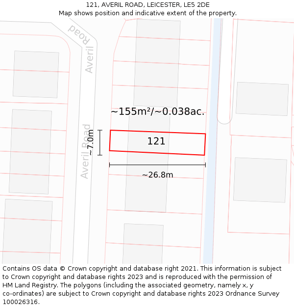 121, AVERIL ROAD, LEICESTER, LE5 2DE: Plot and title map