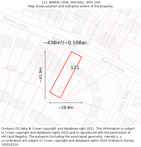 121, BARNS LANE, WALSALL, WS4 1HH: Plot and title map