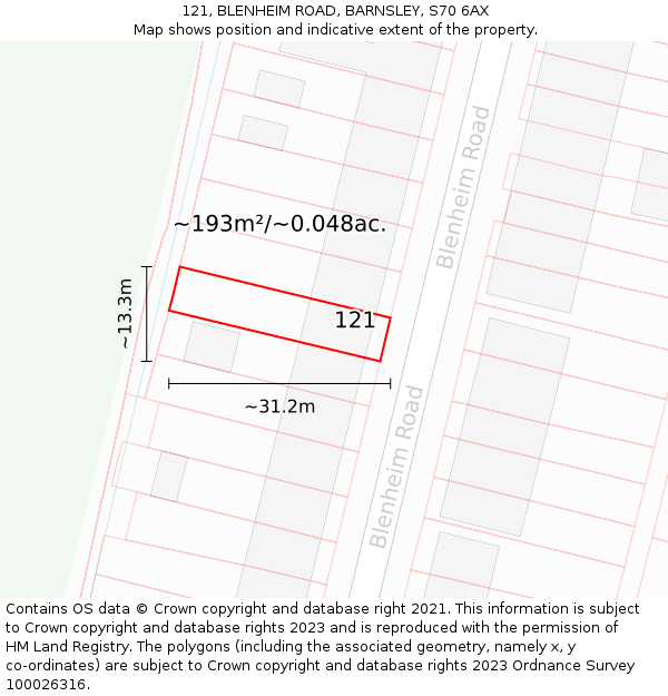 121, BLENHEIM ROAD, BARNSLEY, S70 6AX: Plot and title map