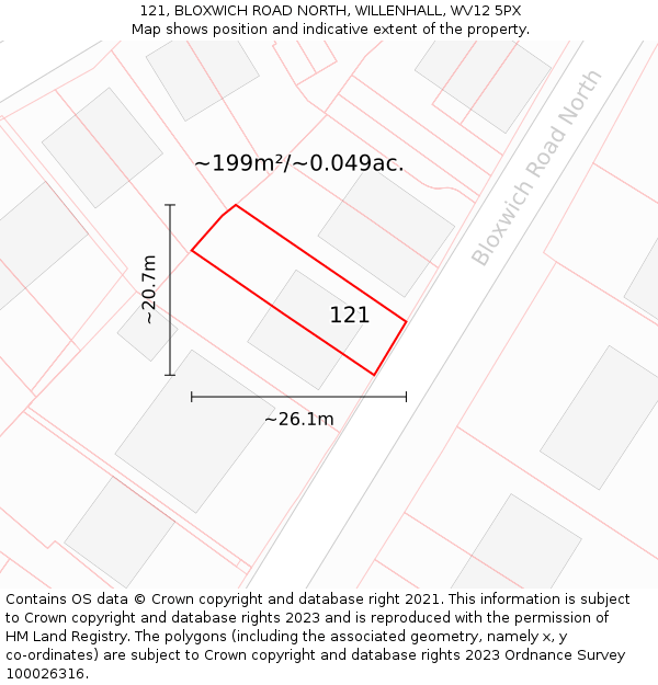 121, BLOXWICH ROAD NORTH, WILLENHALL, WV12 5PX: Plot and title map