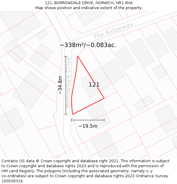 121, BORROWDALE DRIVE, NORWICH, NR1 4NA: Plot and title map