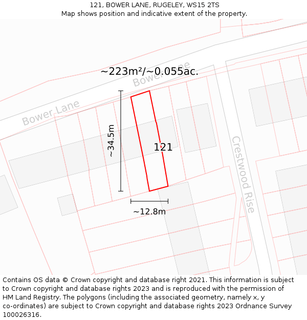 121, BOWER LANE, RUGELEY, WS15 2TS: Plot and title map