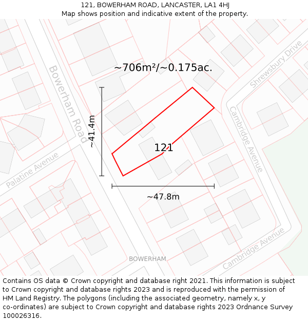 121, BOWERHAM ROAD, LANCASTER, LA1 4HJ: Plot and title map