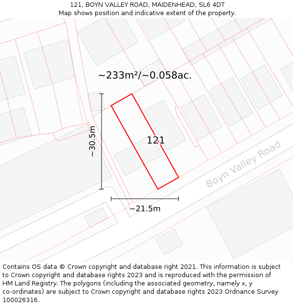 121, BOYN VALLEY ROAD, MAIDENHEAD, SL6 4DT: Plot and title map