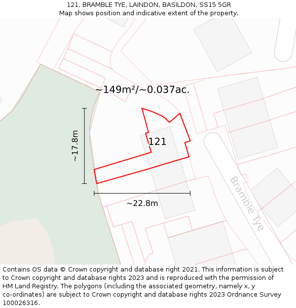 121, BRAMBLE TYE, LAINDON, BASILDON, SS15 5GR: Plot and title map