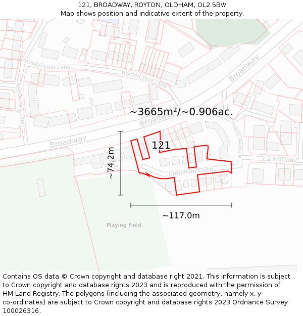 121, BROADWAY, ROYTON, OLDHAM, OL2 5BW: Plot and title map