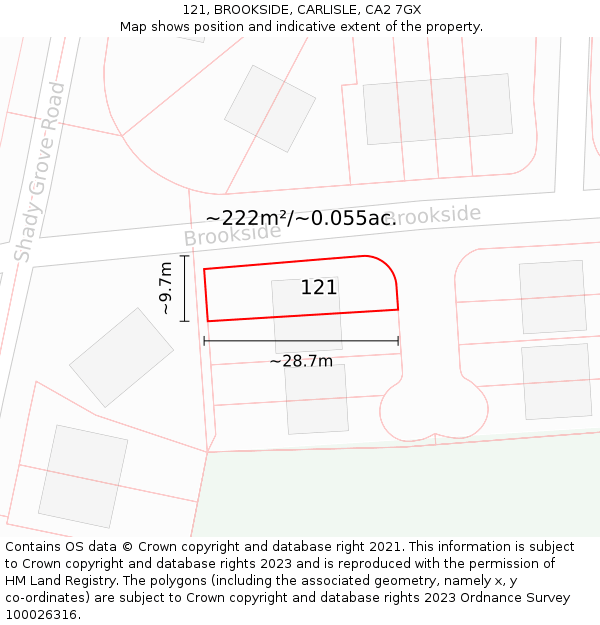 121, BROOKSIDE, CARLISLE, CA2 7GX: Plot and title map