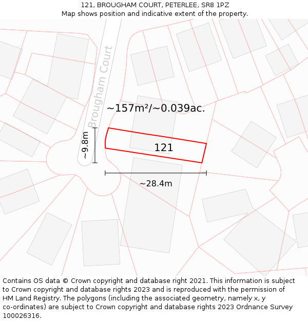 121, BROUGHAM COURT, PETERLEE, SR8 1PZ: Plot and title map