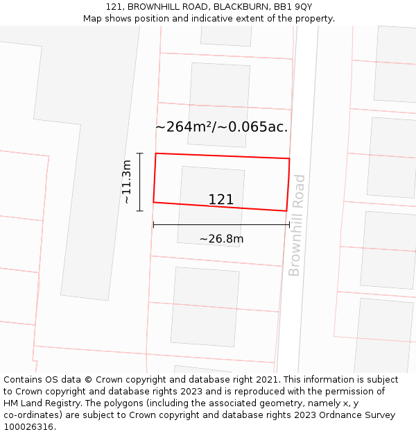 121, BROWNHILL ROAD, BLACKBURN, BB1 9QY: Plot and title map