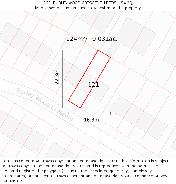 121, BURLEY WOOD CRESCENT, LEEDS, LS4 2QJ: Plot and title map