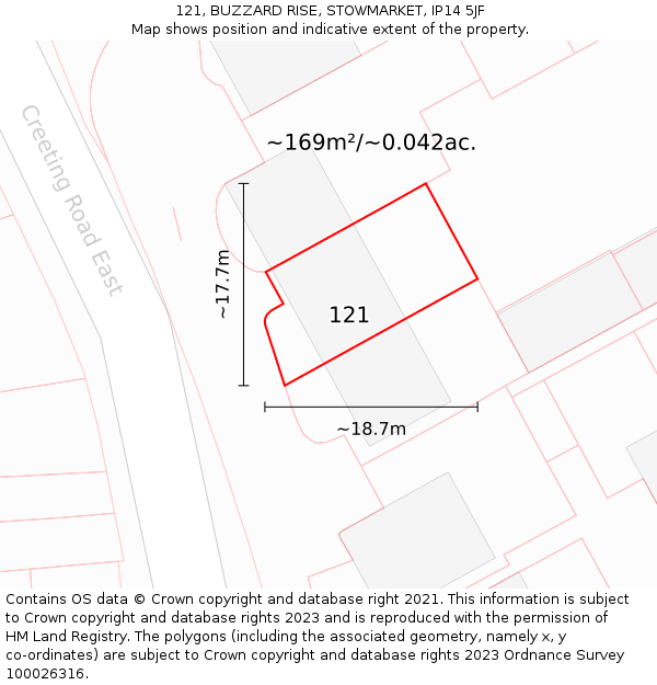 121, BUZZARD RISE, STOWMARKET, IP14 5JF: Plot and title map