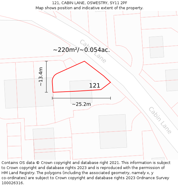 121, CABIN LANE, OSWESTRY, SY11 2PF: Plot and title map