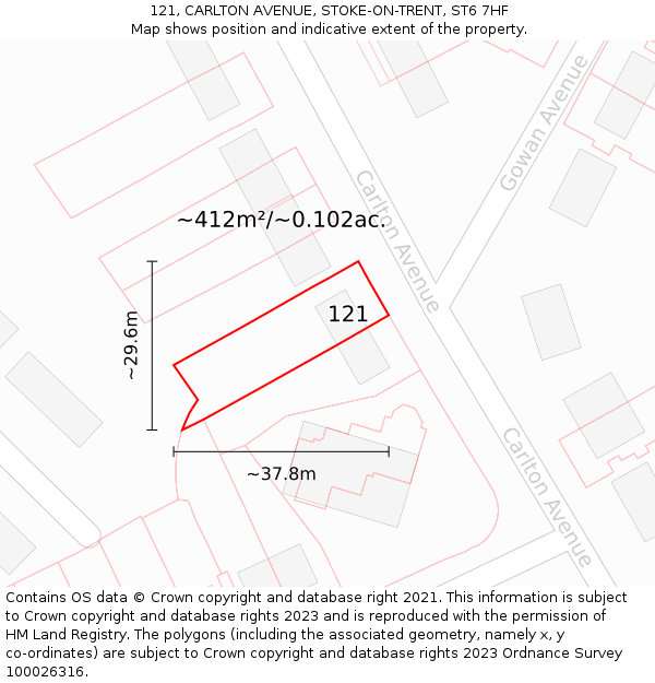 121, CARLTON AVENUE, STOKE-ON-TRENT, ST6 7HF: Plot and title map