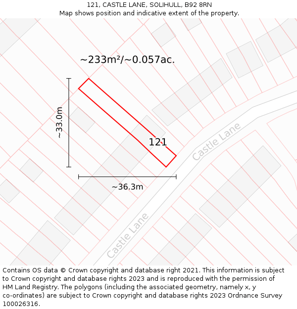 121, CASTLE LANE, SOLIHULL, B92 8RN: Plot and title map