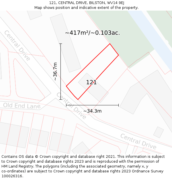 121, CENTRAL DRIVE, BILSTON, WV14 9EJ: Plot and title map