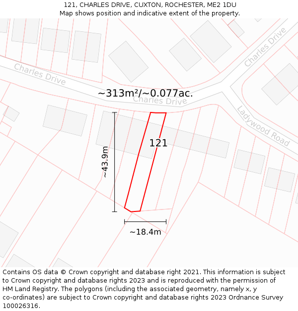 121, CHARLES DRIVE, CUXTON, ROCHESTER, ME2 1DU: Plot and title map