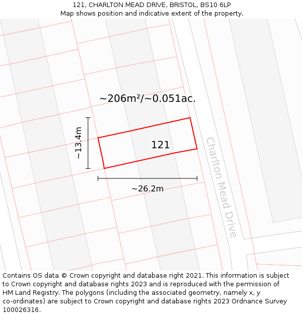 121, CHARLTON MEAD DRIVE, BRISTOL, BS10 6LP: Plot and title map