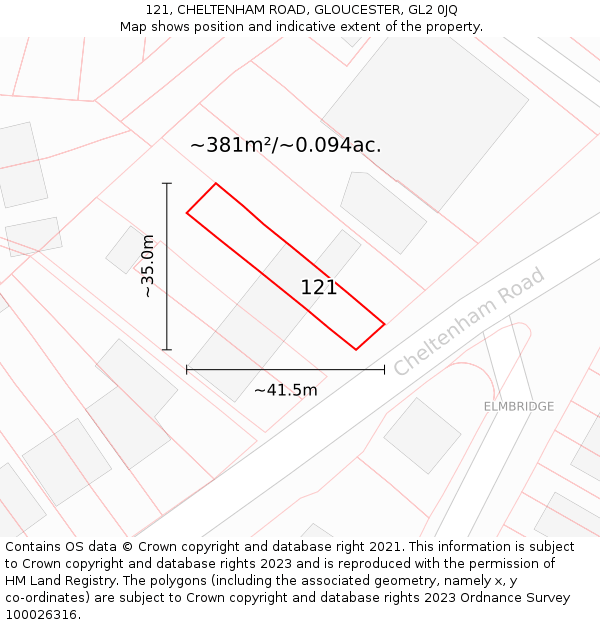 121, CHELTENHAM ROAD, GLOUCESTER, GL2 0JQ: Plot and title map